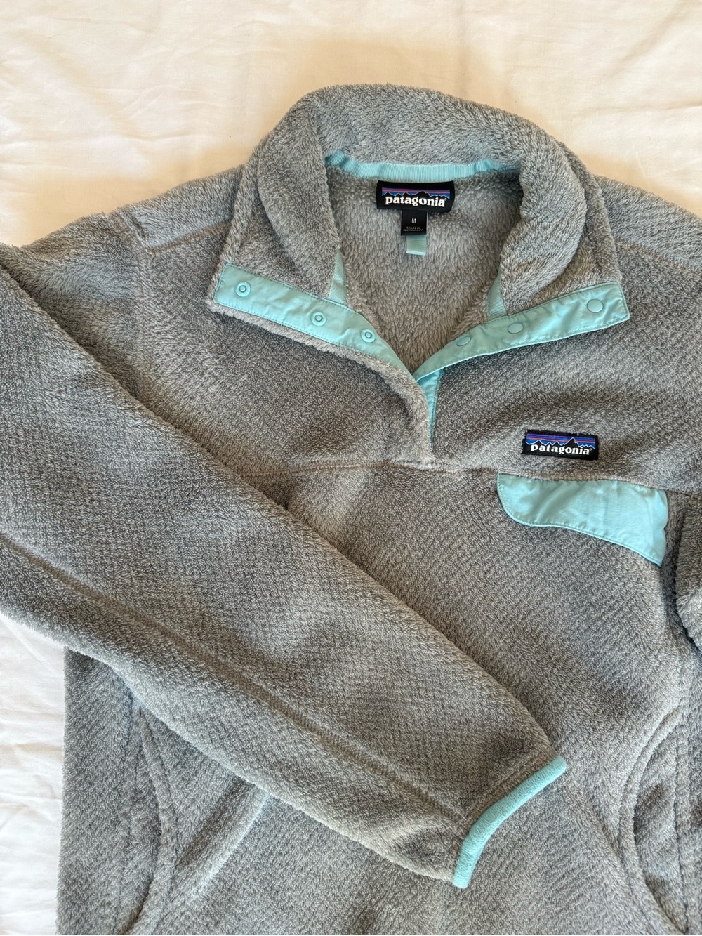 Patagonia Women's Re-Tool Snap-T Fleece Pullover, Gray and Blue, Size Medium